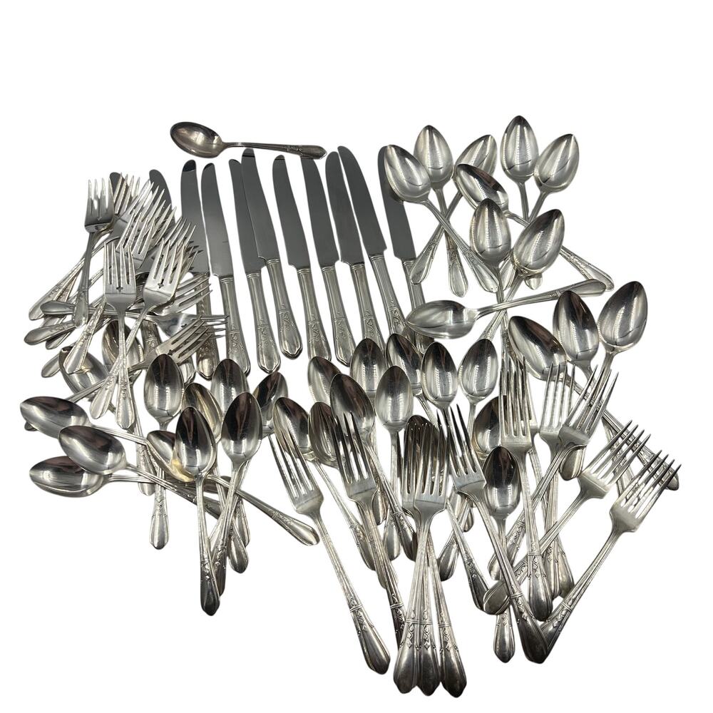 Vtg Simeon & George H Rogers SilverPlate Countess‎ Onieda Flatware 71 Piece Set